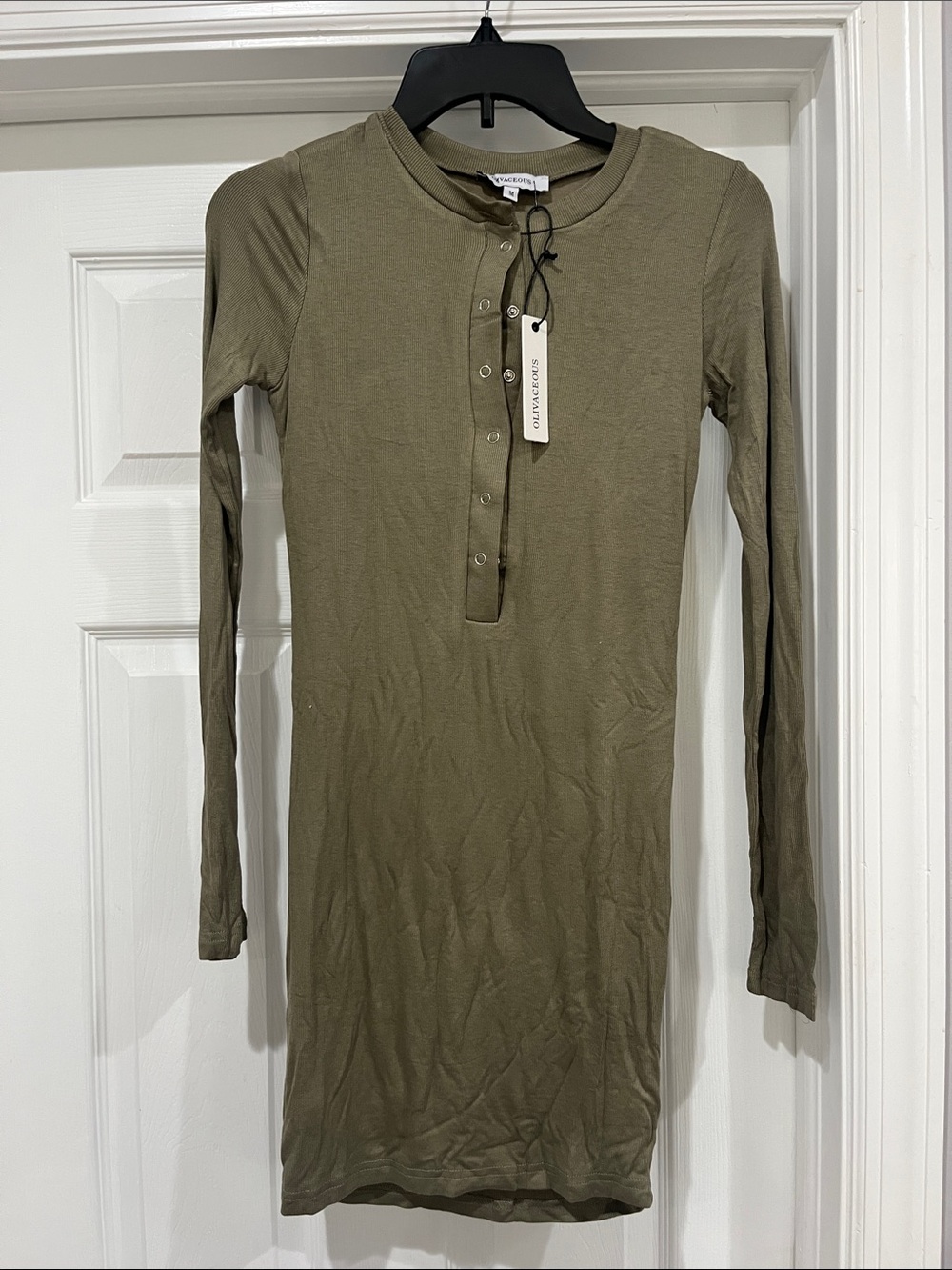 Olivaceous Olive Long-Sleeve Henley Dress